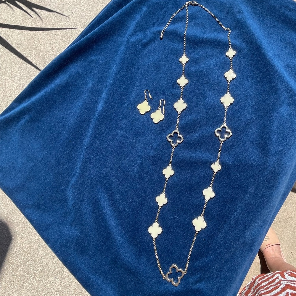 Enamel Clover Station Necklace and Earring Set